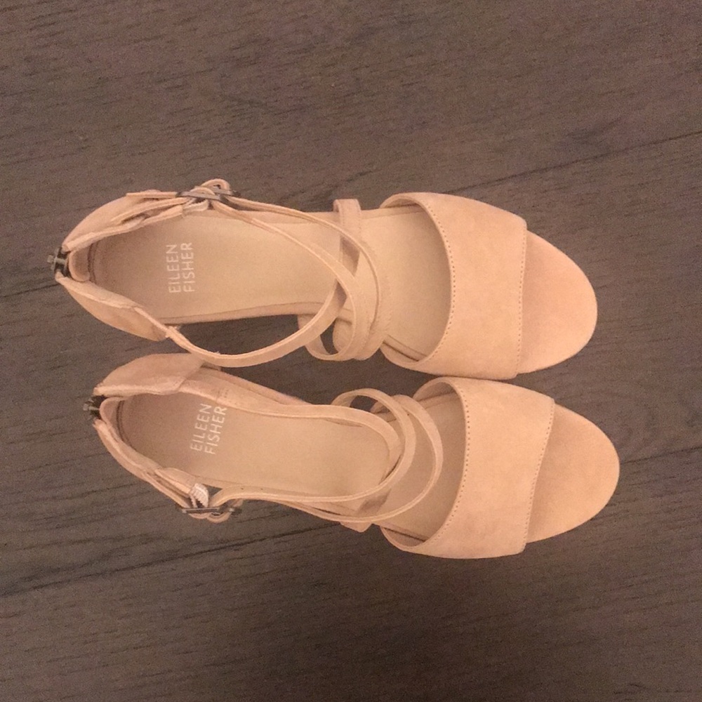 NEW Eileen Fisher women Sandals Kyra tan Nubuck Leather Open Peep Toe Size 7.5 - Picture 12 of 13